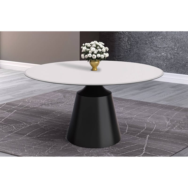 Prynn Dining Table with Round Top and Black Pedestal Base