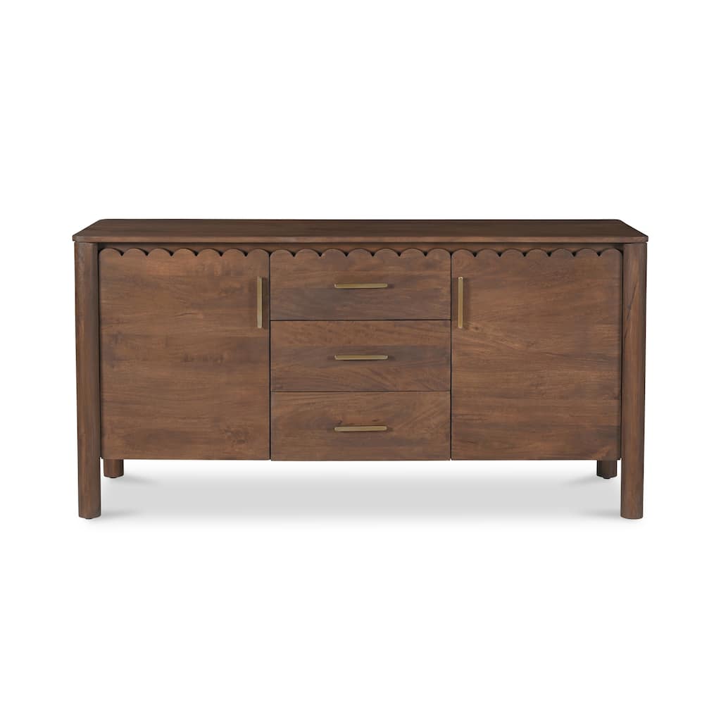 Title: NADAAL STUDIOS Thalen Sideboard, 2-Door, 3-Drawer Mango Wood, Adjustable Shelves, Vintage Brown