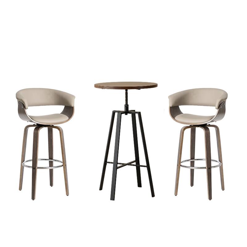 Glitzhome Modern 3-Piece Wooden Swivel Bar Stools & Height Adjustable Pub Table Set