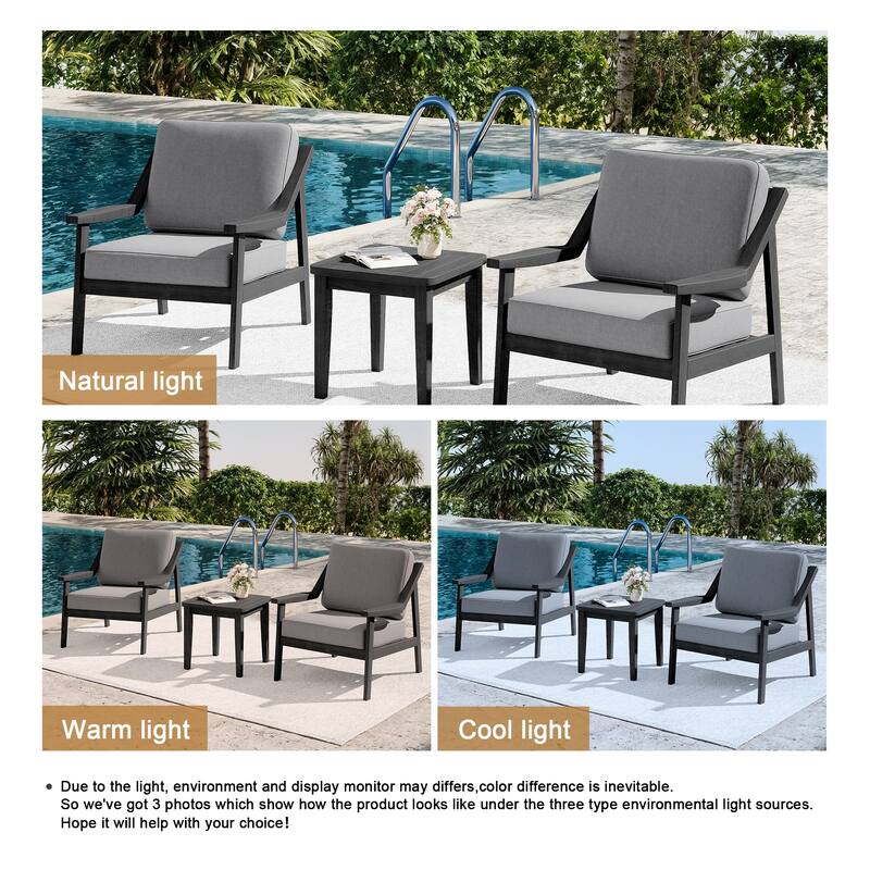 3-piece Teak Modern Cushioned Club Chairs Set Patio Bistro Set