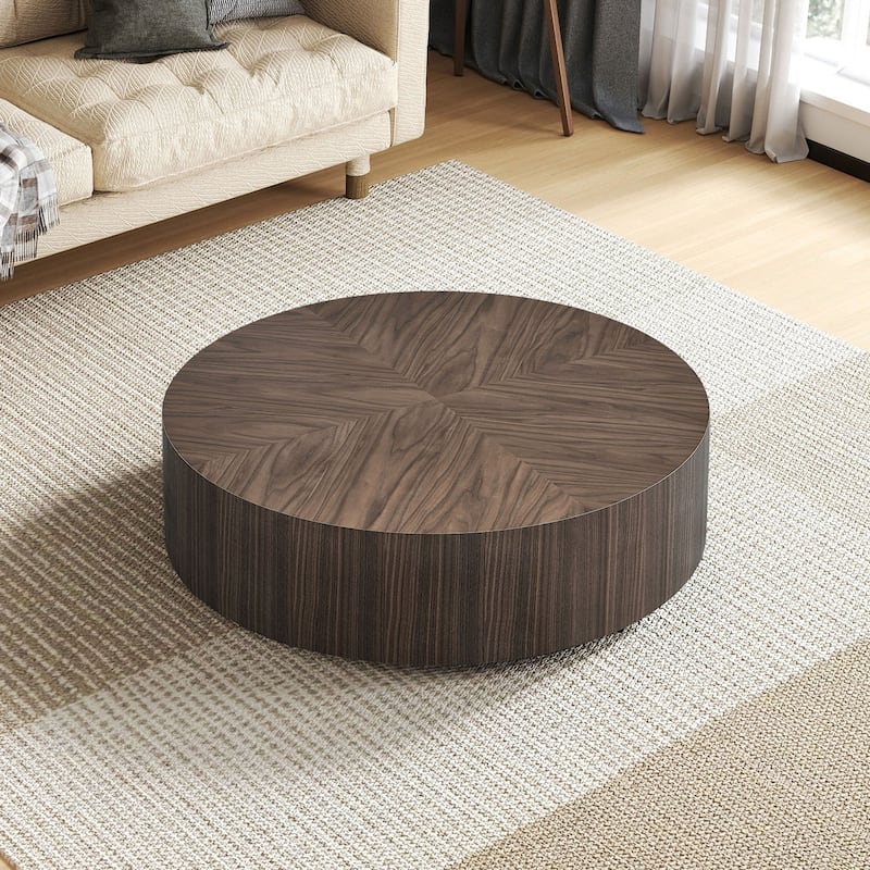 Round Tea & Coffee Table Walnut Drum Table Modern Center Table