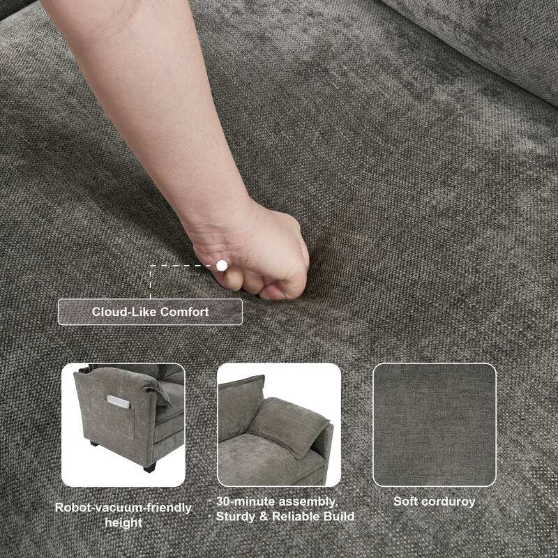 107-Inch L-Shaped Corner Sofa with Storage, Cotton-Linen Velvet 3-Seater for Living Room & Office