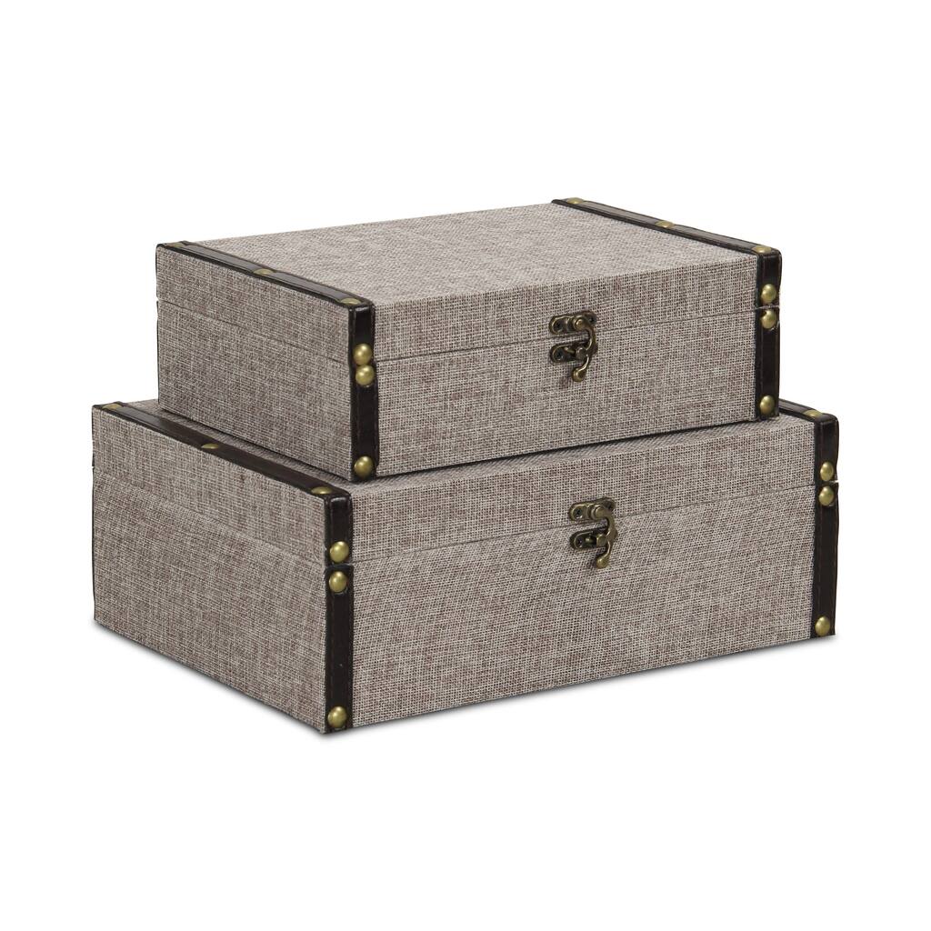 Quintia Tan Large Rectangular Box With Vinyl Trim (Set of 2)