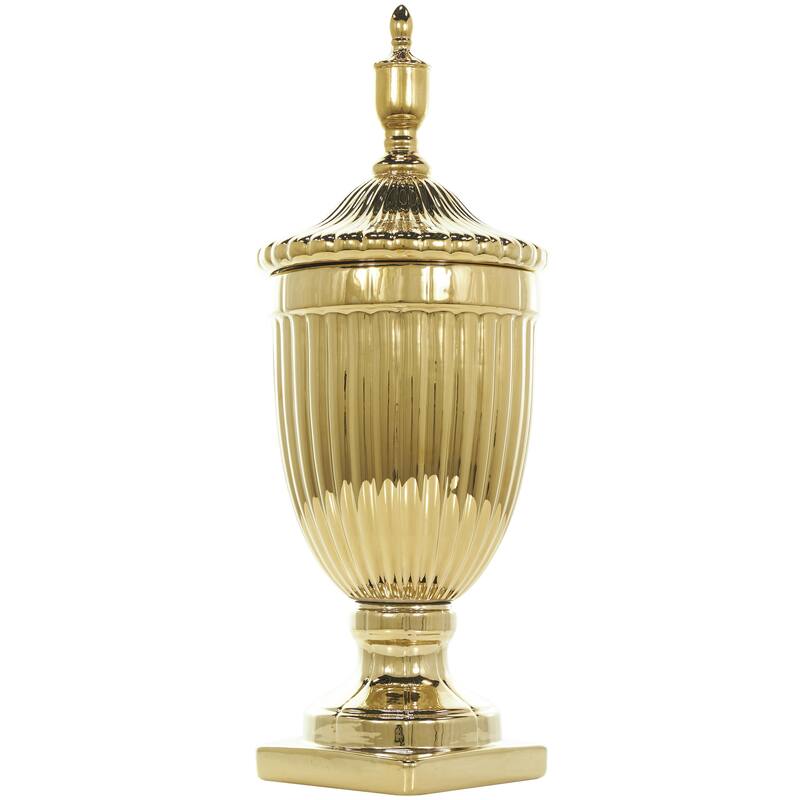 Ceramic Living Room Decorative Jars with Grooves and Lid - Gold, Silver, Black, White - Roche River Decor - Gold - 25"H
