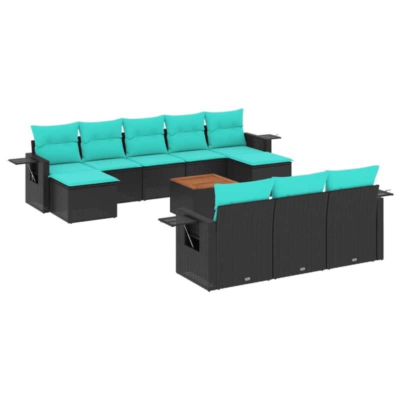 vidaXL 11 Piece Patio Sofa Set with Cushions Black Poly Rattan - 24.4 x 24.4 x 27.2