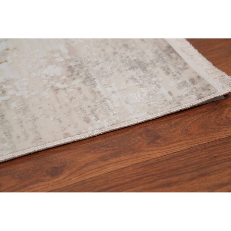 Machine Made Oriental Polyester Carpet Modern Abstract Beige & Ivories Abstract Area Rug - 7' 5'' X 5' 2''