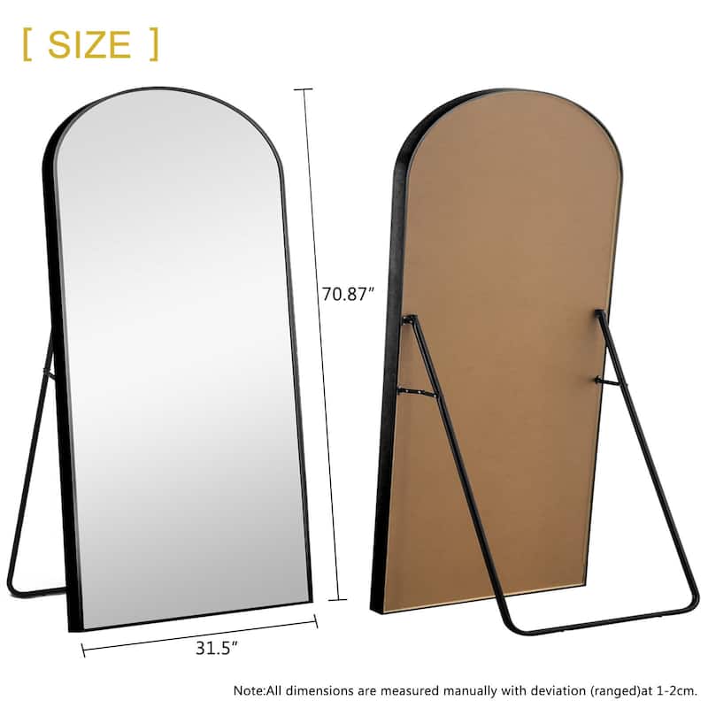 HomeRoots 71" Black Arch Metal Framed Freestanding Standing Mirror - 31.5" W x 1.18" D x 70.87" H