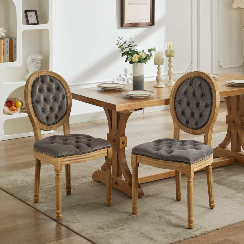 Solid Wood Frame Velvet Dining Chair with Nailhead Trim,Set of 2 - Gray