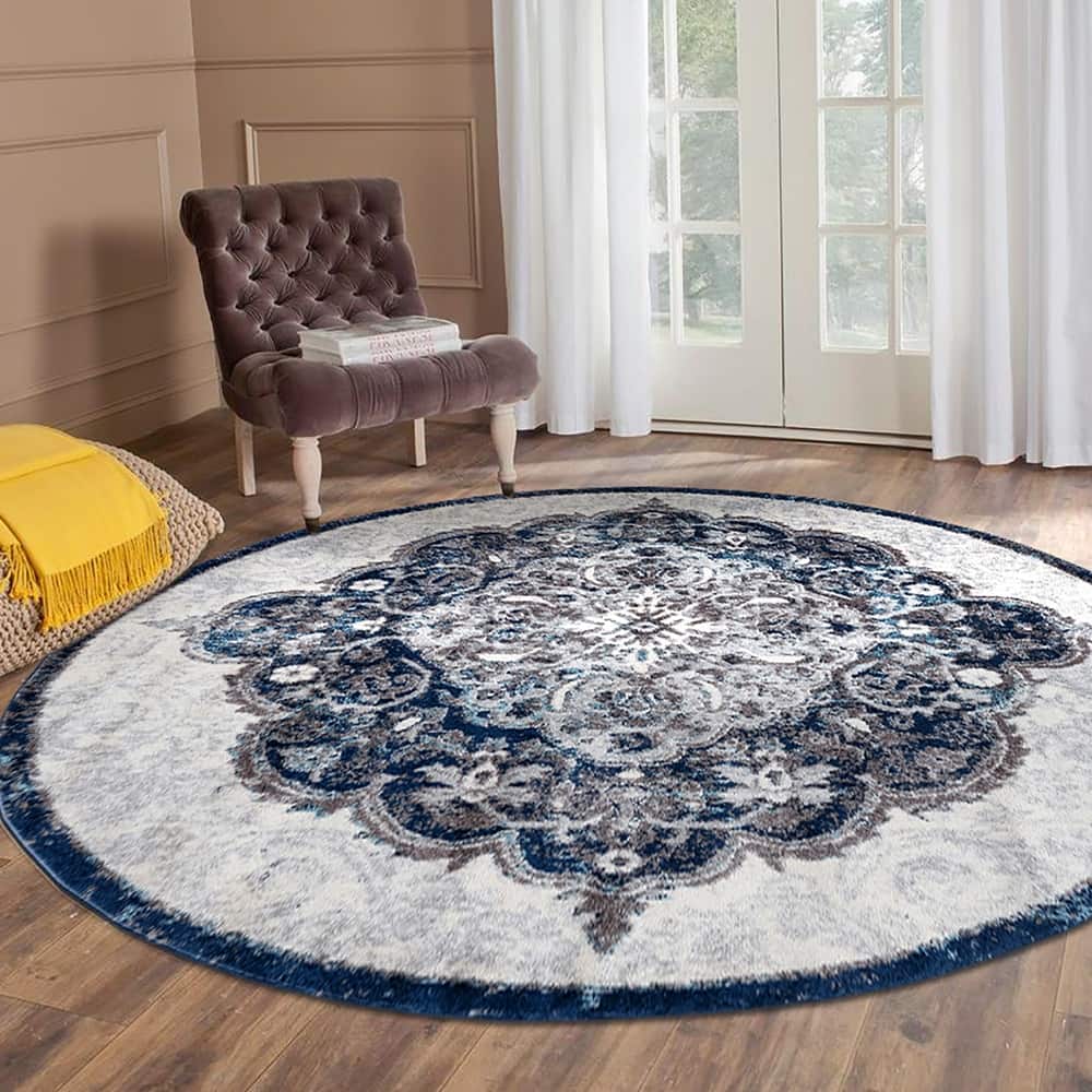 Aurelia Hana Navy Blue Medallion Area Rug