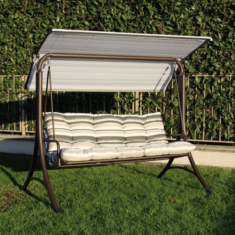 SUNJOY 3 Seat Deluxe Patio Swing Steel Frame, Adjustable Canopy Cushions Made in Italy