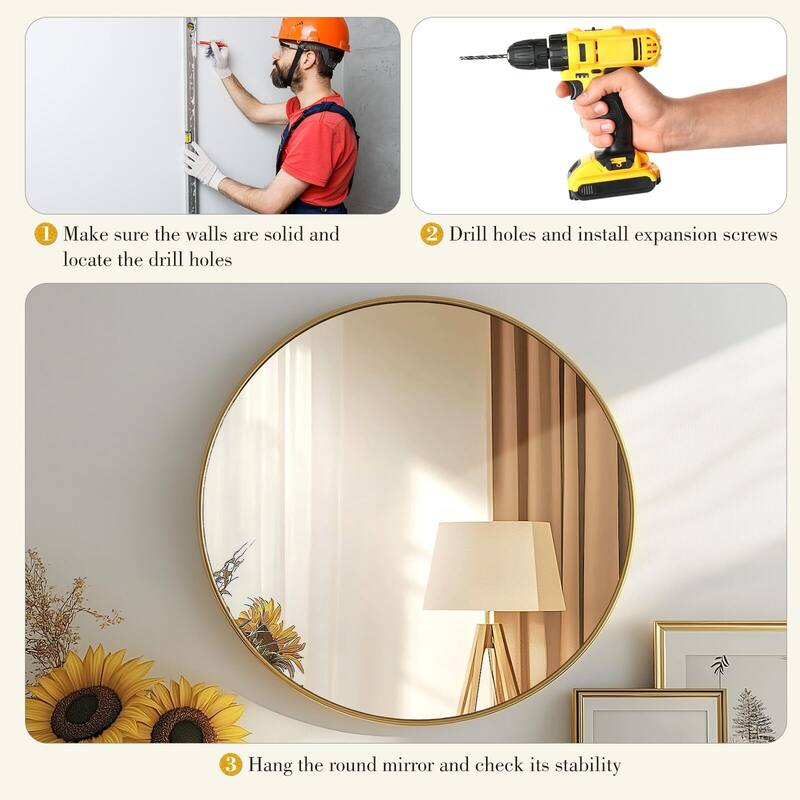 Circle 24 in. W x 24 in. H Round Metal Framed Wall Mirror Bathroom Mirror for Entryway, Over Sink