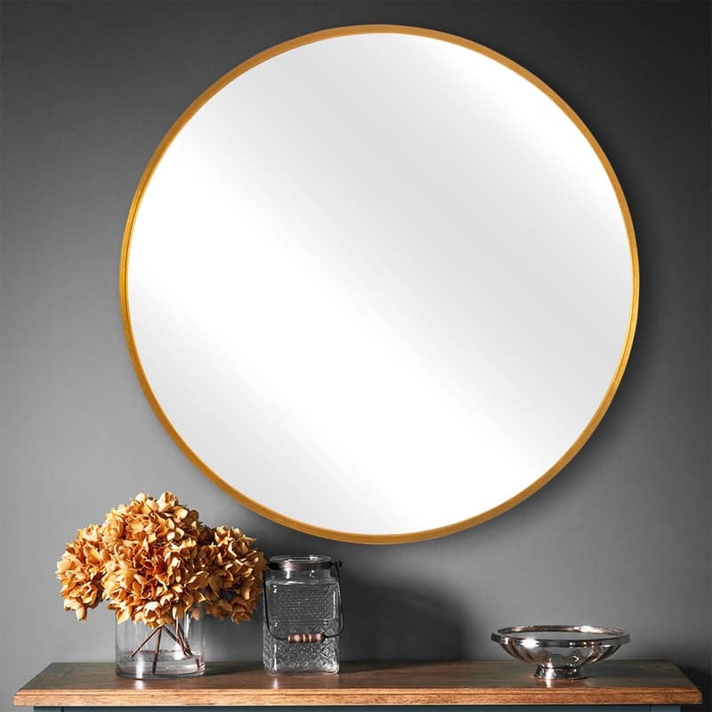 Classic Round Accent Bathroom Mirror Metal Frame Hanging Wall Mounted Circle Mirror for Wall Decor Vanity Entryway Living Room