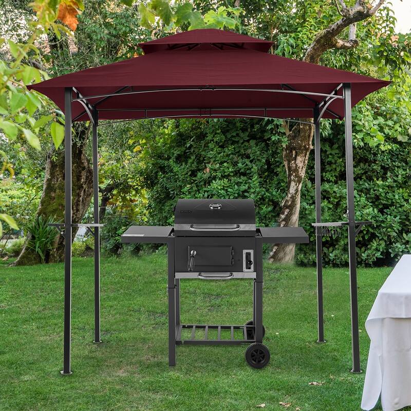 Outdoor Grill Gazebo 8 x 5 Ft Double Tier Soft Top Canopy and Steel Frame