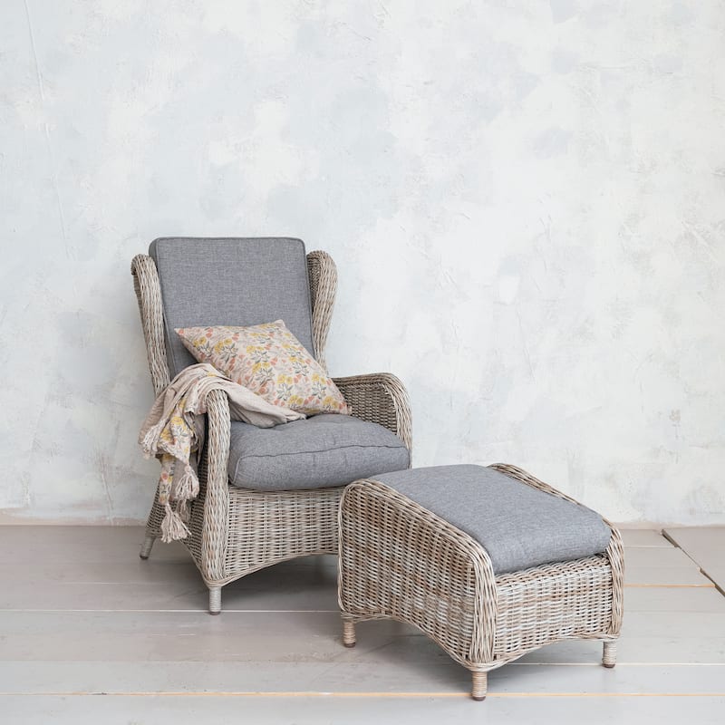 Wicker and Aluminum Accent Chair with Ottoman - Natural