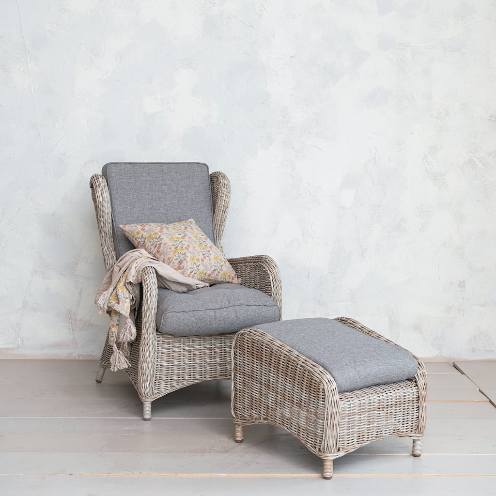 Wicker and Aluminum Accent Chair with Ottoman