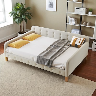 Full Size Upholstered Daybed with Velvet Fabric, Solid Wood Frame, Slat Support, No Box Spring Needed