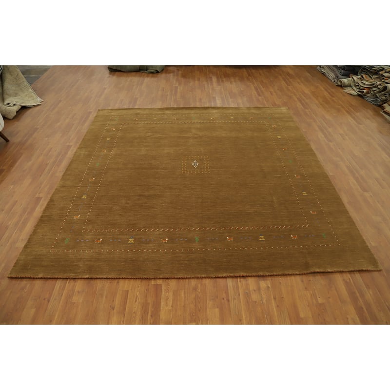 Hand Knotted Oriental 100% Wool Carpet Tribal Animal Pictorial Yellow & Gold Gabbeh Area Rug - 9' 10'' X 10' 0''