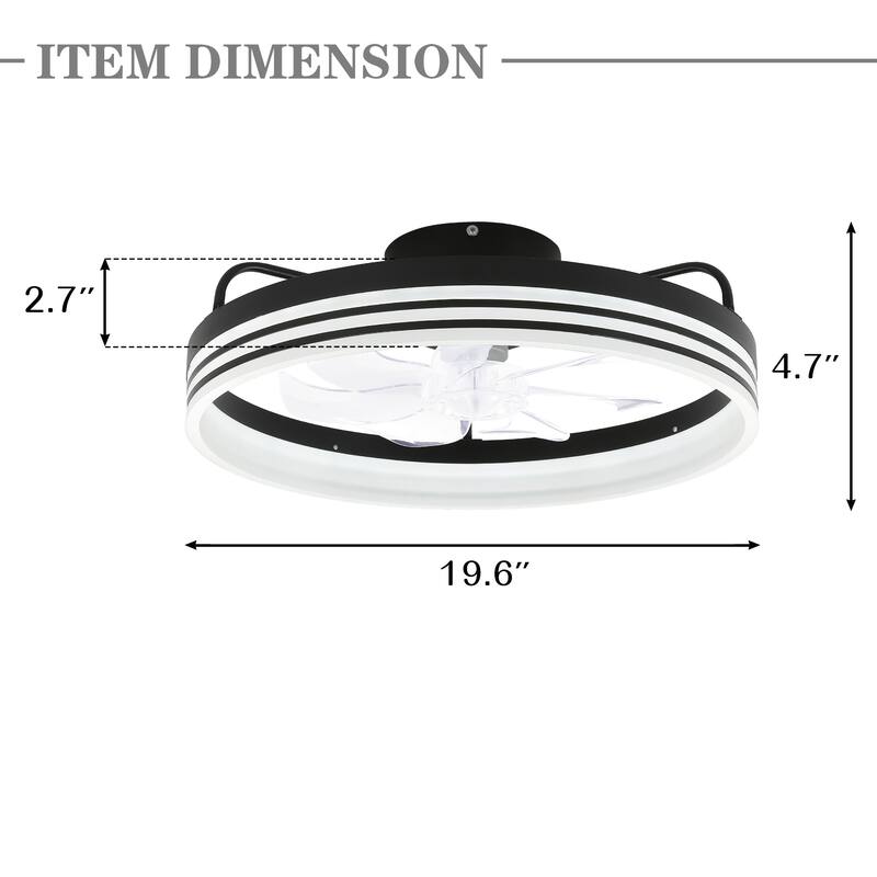 Bella Depot 20" Modern Flush Mount Ceiling Fan with APP Control, 6-Speed Low Profile Reversible Ceiling Fan with Dimmable Light