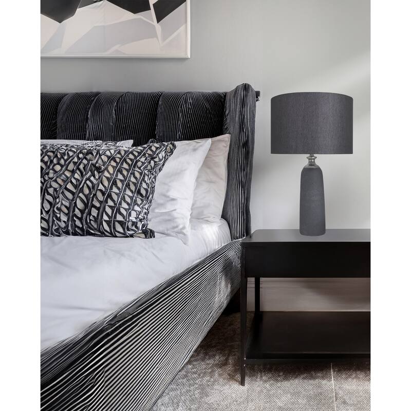 Modern 24-Inch Black Cement Table Lamp with Textured Finish Contemporary Home Lighting - 23 x 14 x 14
