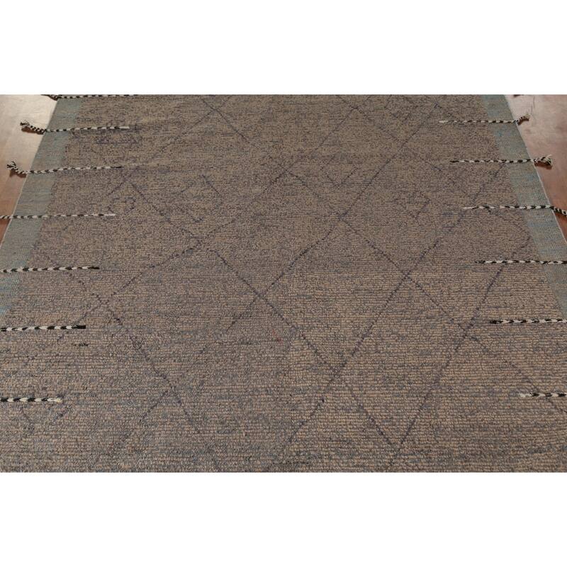 Earth Tone Moroccan Oriental Area Rug Hand-Knotted Brown Wool Carpet - 7'9"x 12'0"