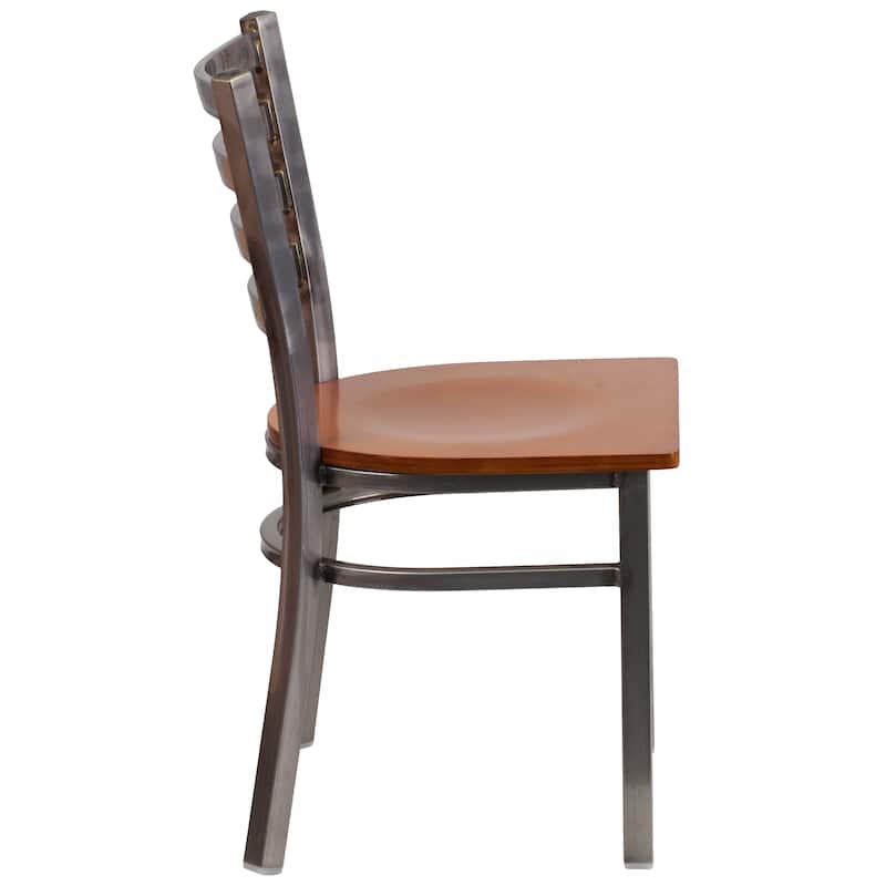 Clear Coated Ladder Back Metal Restaurant Chair - 16.5"W x 17"D x 32.25"H