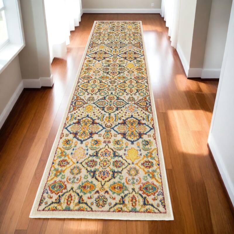 Jokul Power Loomed Floral Traditional Low Pile Area Rug By HomeRoots - 120' X '27' X '0.25 - 120' X '27' X '0.25 - Lavender/Ivory - Runner