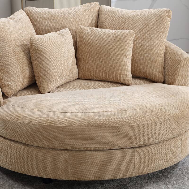 Modern Sofa Chair Round Accent Barrel Chair With 5 Pillows and Storage Ottoman