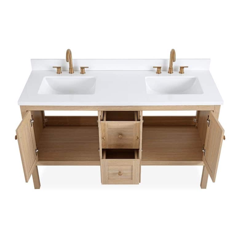 48 Inch Modern Light Oak Single Sink Bathroom Vanity With White Quartz Top