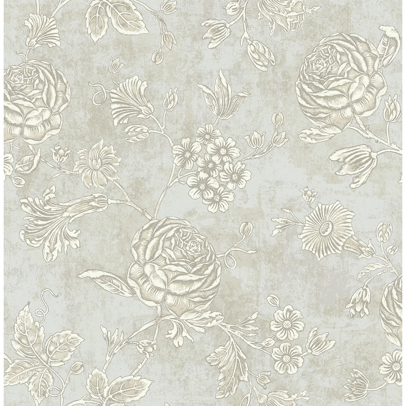 Seabrook Designs Isbell Floral Branch Unpasted Wallpaper - 20.5 in. W x 33 ft. L - Metallic Repose Grey