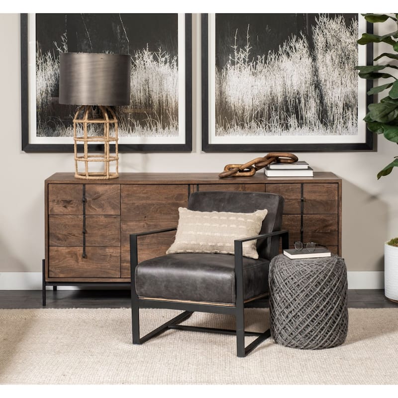 16 Inch Upholstery Cylinder Abstract Pouf Ottoman for Floor Seating and Style