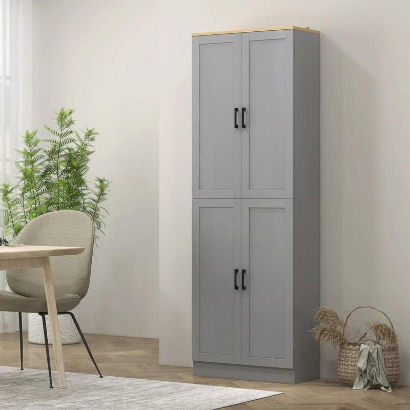 Freestanding Kitchen Pantry, 4-Door, Adjustable Shelves and Doors