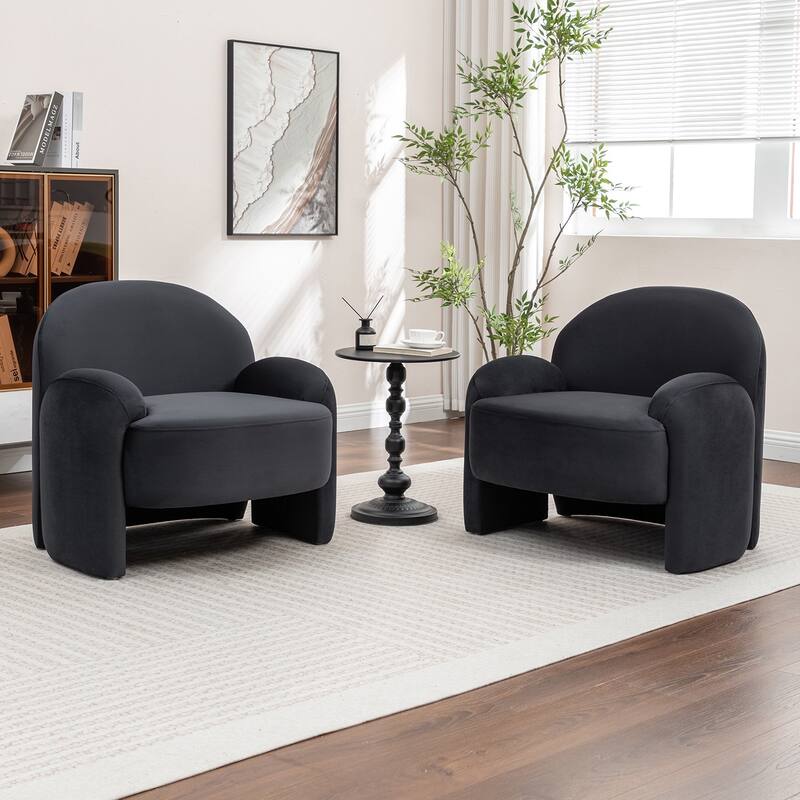 SEYNAR Modern Glam Velvet Thickened Seat Cushion Accent Chair Set of 2 - Black