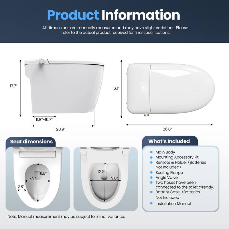 Madrid Smart Toilet Bidet Combo in White with LED Display, Off-Seat Auto Flush, Auto Open & Close Lid, Foot Sensor Operation