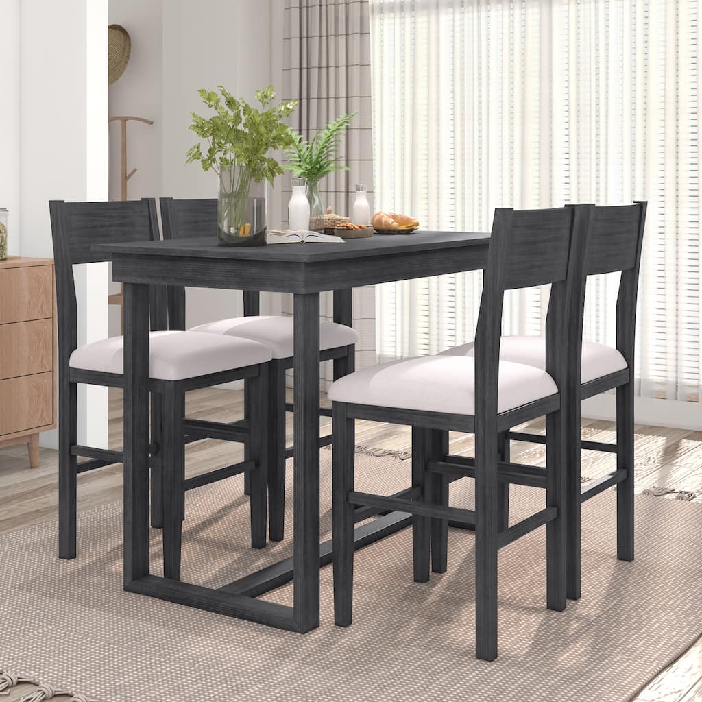 Farmhouse Counter Height 5-Piece Dining Table Set with 1 Rectangular Dining Table and 4 Dining Chairs for Small Places