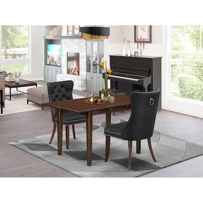 HomeStock 3-Pc Mahogany Finish Rectangular Solid Wood Top with Butterfly Leaf Dining Table Set