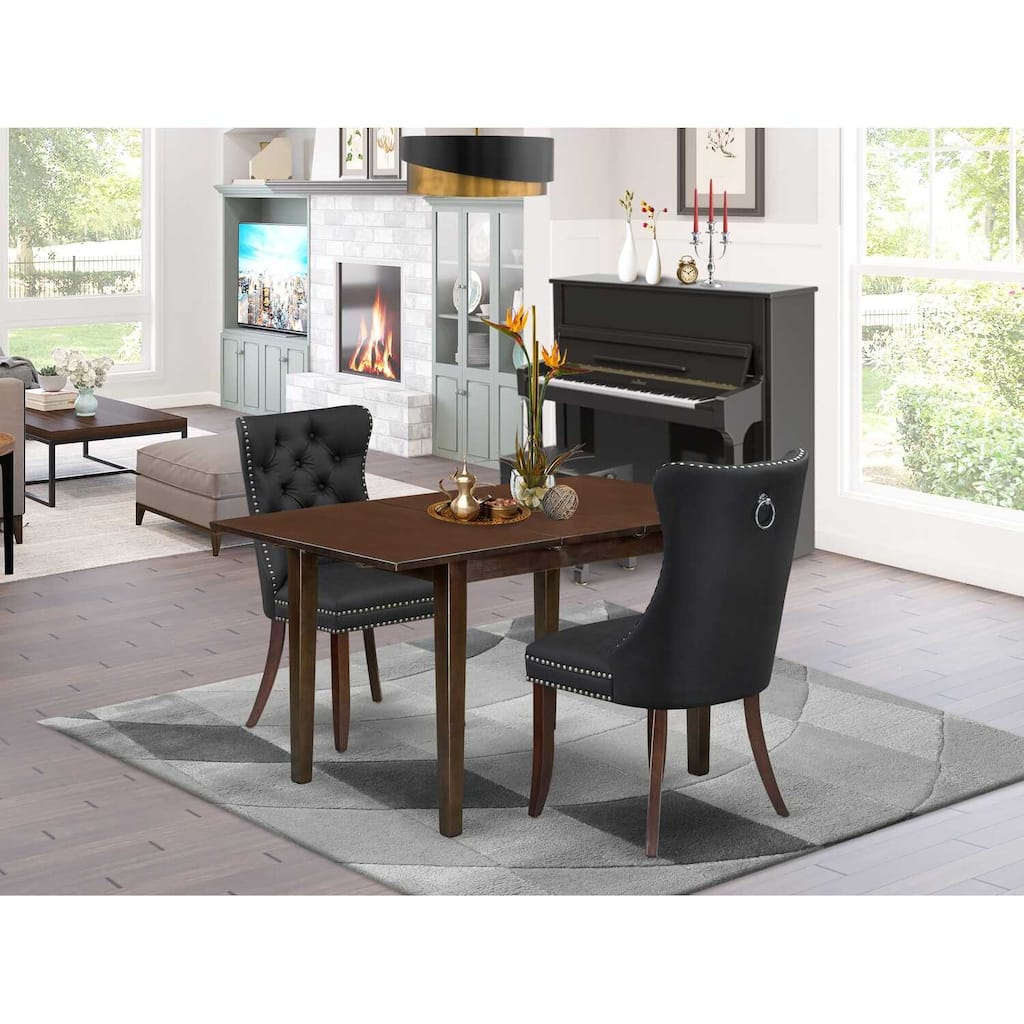 HomeStock 3-Pc Mahogany Finish Rectangular Solid Wood Top with Butterfly Leaf Dining Table Set