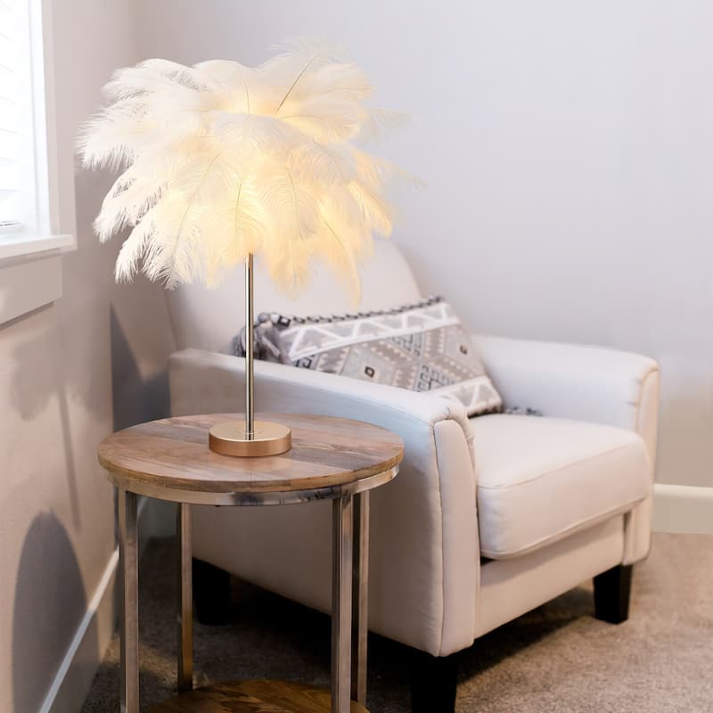 Feather Tripod Table Lamp With LED Bulbs