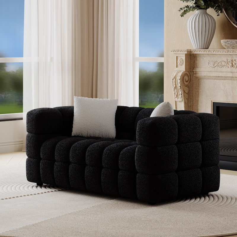 Wayna Modern Style Sofa, Sherpa Thick Cushion Double Loveseat - N/A