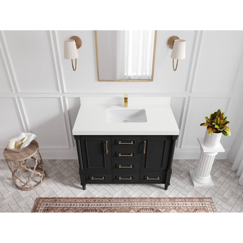 Willow Collections 42 in. W x 22 in. D Aberdeen Single Bowl Sink Bathroom Vanity with Countertop - 2" White Quartz - Black
