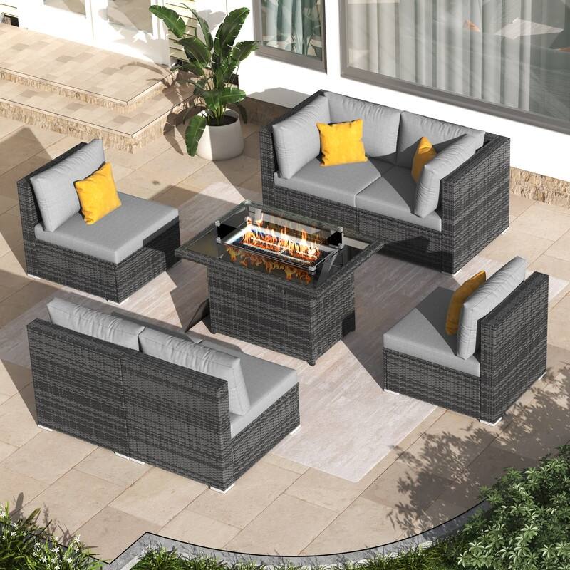 FINCATI Outdoor High-back Wicker Patio Sectional Set, 500 lbs Luxury Oversized Conversation Set, Spacious Couch Set - 240100 - Light Grey