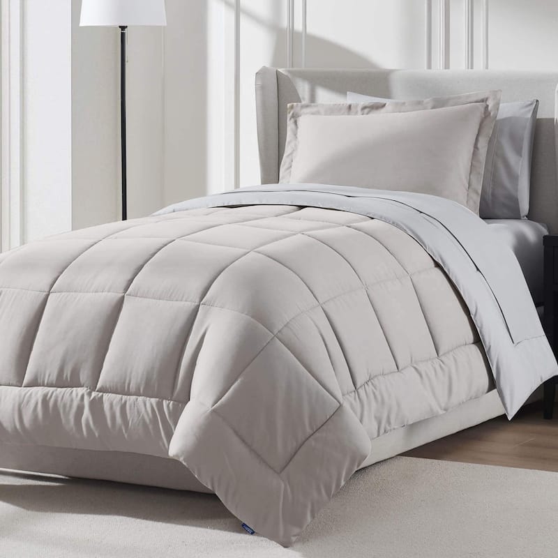 Emperyan Reversible Comforter Set Bed in a Bag with Cooling Pillow - Linen/Twin - Twin