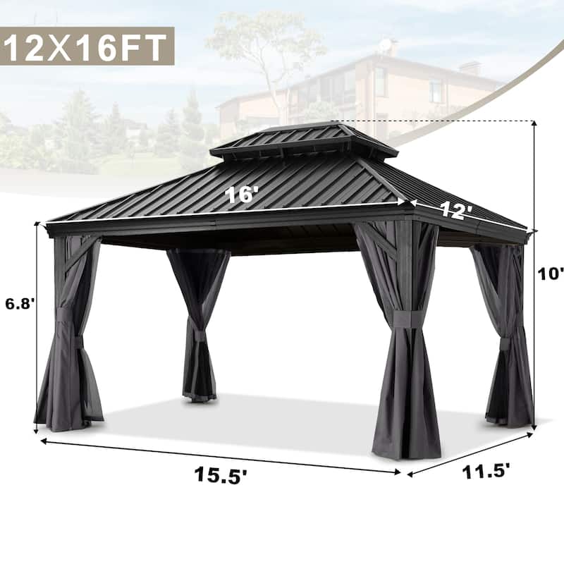 ABCCANOPY Outdoor Hardtop Gazebo with Galvanized Steel Double Roof