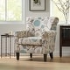 preview thumbnail 2 of 3, Roomfitters Floral Rolled Arm Accent Chair with Upholstered Seat and Wood Legs, Decorative Reading Chair for Living Room, Beige
