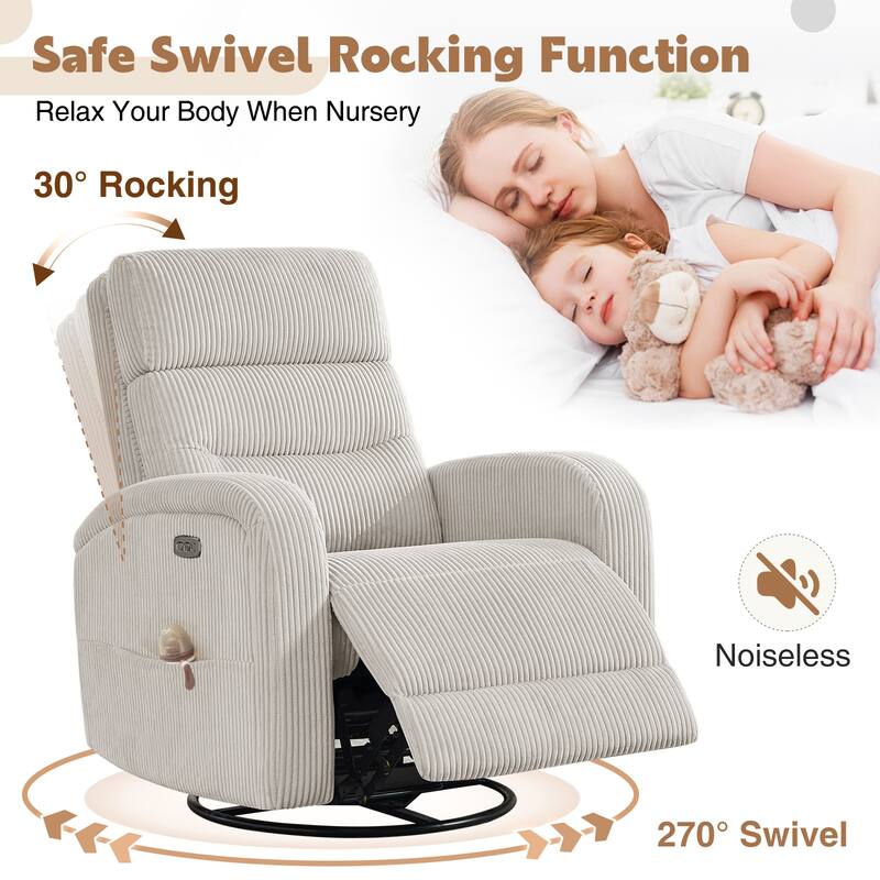 Aemeios Power Swivel Rocker Recliner with USB and Type C Port
