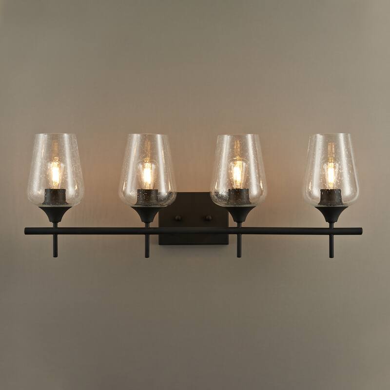 CO-Z Matte Black Vanity Light with Clear Seeded Glass Shade