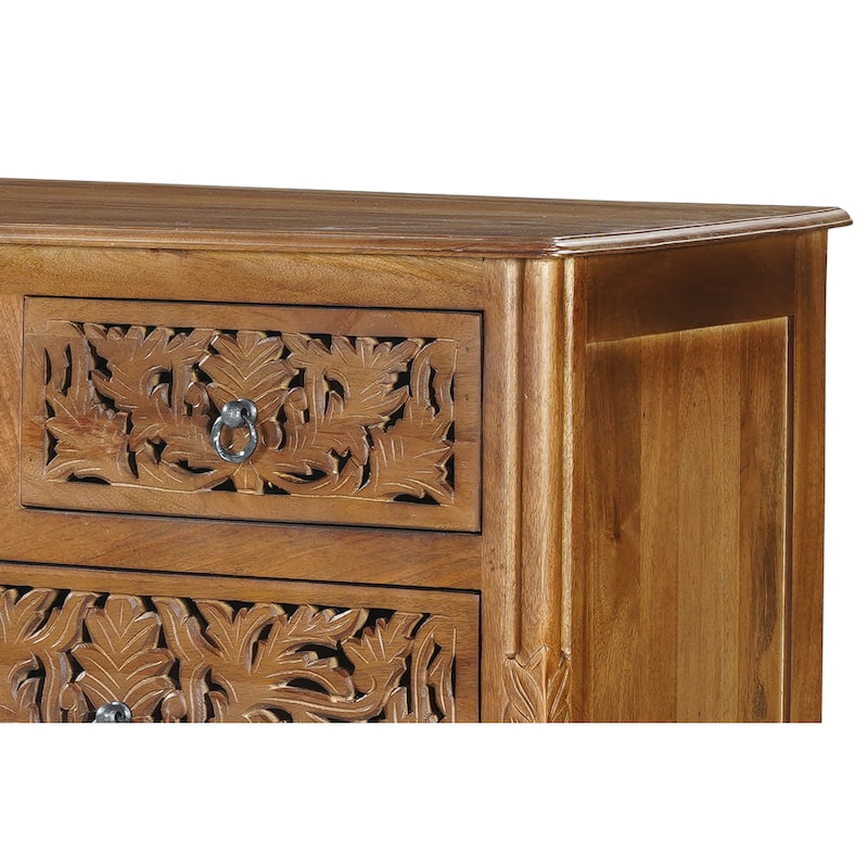 HomeRoots 57" Brown Carved Floral Solid Wood Seven Drawer Dresser