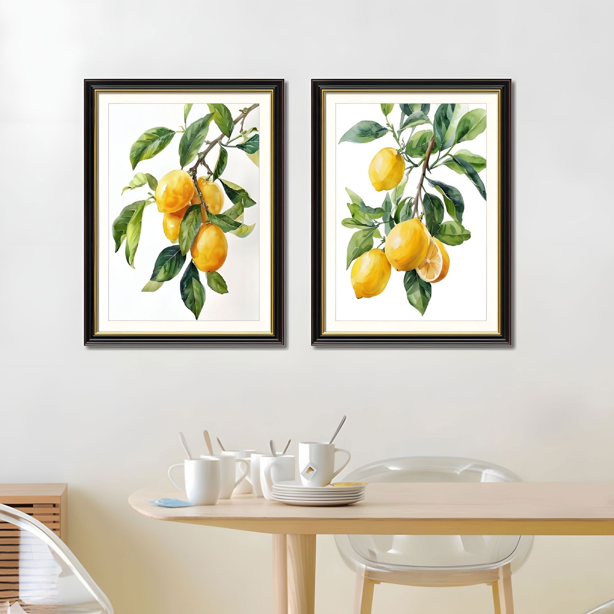 Set of 2 Lemon Botanical Canvas Wall Art 24x32