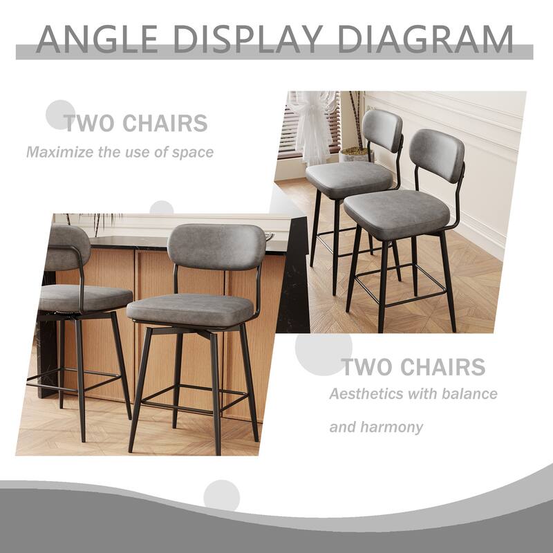 Bar Chairs Set of 2 Piece Set, 360 ° Swivel Bar Chair with Leather Cushions and Iron Brackets Counter Height Bar Chairs