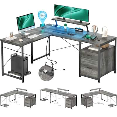 L-Shape Exexecutive Desk Reversible Computer Table with Power Hub