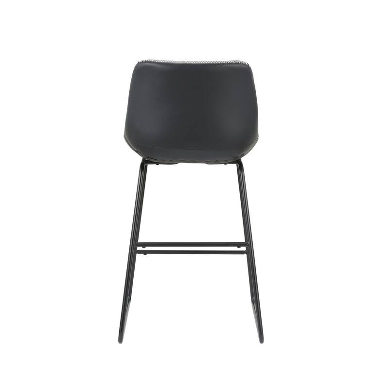 HomeRoots Set of Two Black Faux Leather and Metal Low Back Counter Height Bar Chairs